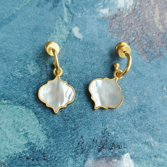 Julie Vos Helene Inlay Gold Hoop & Charm Earrings Mother Pearl - Picture 1 of 3